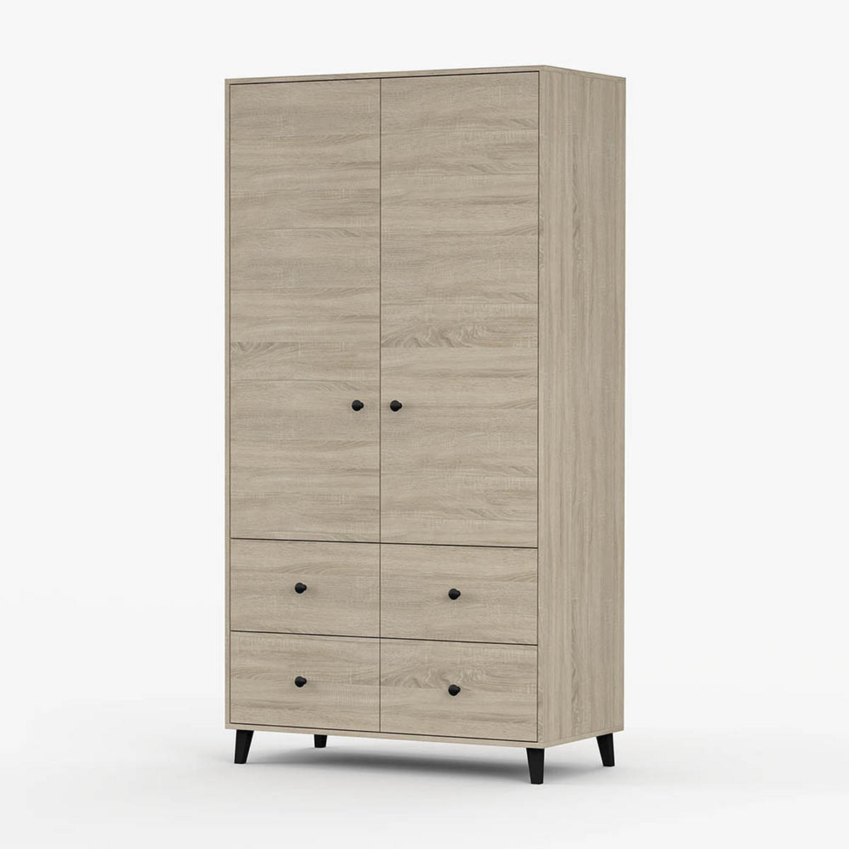 DREHTÜRENSCHRANK 104/202/55 cm 2-türig Fox 06 Sonoma Eiche/Sonoma Eiche - Schwarz/Sonoma Eiche, Holzwerkstoff/Metall (104/201/55cm) - imoebel24