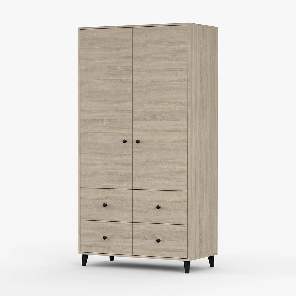 Thumbnail - imoebel24 Drehtürenschrank, Sonoma Eiche, Holzwerkstoff, 2 Fächer, 4 Schubladen, Rechteckig, 104x201x55 cm, Schlafzimmer...
