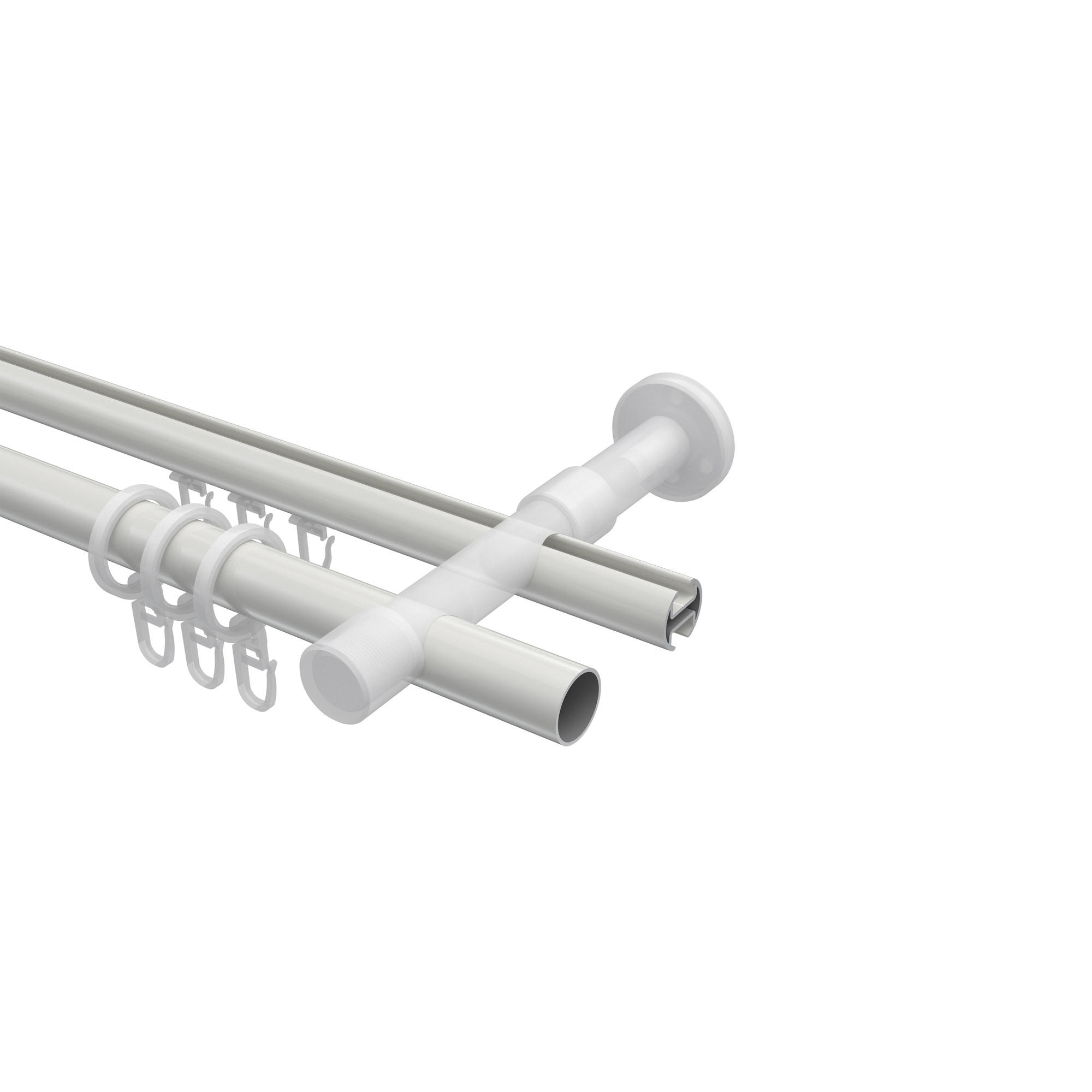 GARDINENSTANGE RUNDROHR-INNENLAUF Prestige Zoena 260 cm (geteilt in 2 x 130 cm), 2-läufig, 20 mm Ø Weiß - Weiß, Metall (260cm) - INTERDECO