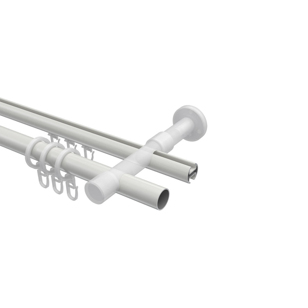 RUNDROHR-INNENLAUF-GARDINENSTANGEN-SET Prestige Luino 240 cm (geteilt in 2 x 120 cm), 2-läufig, 20 mm Ø Weiß - Weiß, Metall (240cm) - INTERDECO