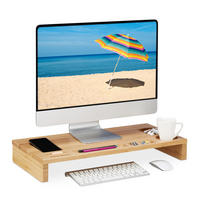 MONITORSTÄNDER Natur Bambus 7 Fächer 60x30x8,5 cm - Hellbraun, Holz (30/60/8.5cm) - Relaxdays