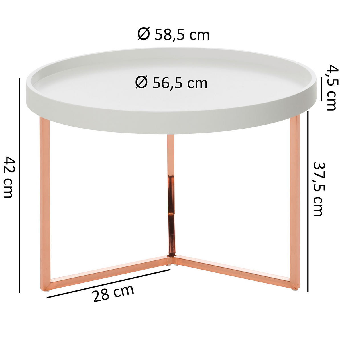COUCHTISCH rund HEW Tulpenholz - Weiß, Holz (58.5/58.5/42cm) - tinkaro
