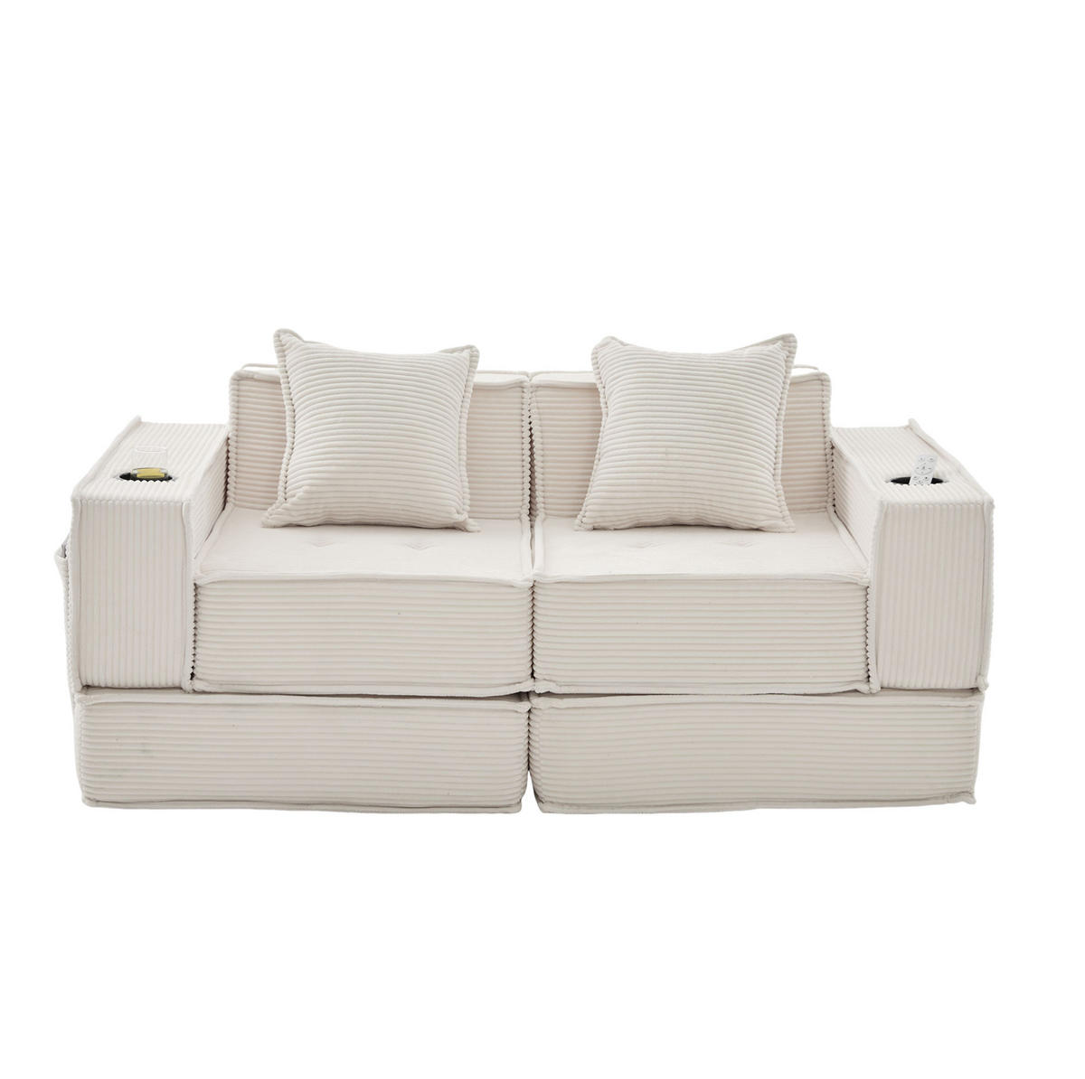 2-SITZER-SOFA 162/78/66 cm mit Seitentaschen, 2 Kissen und modularem Design aus Cord, Beige - Beige, Textil (162/66/78cm) - Redom