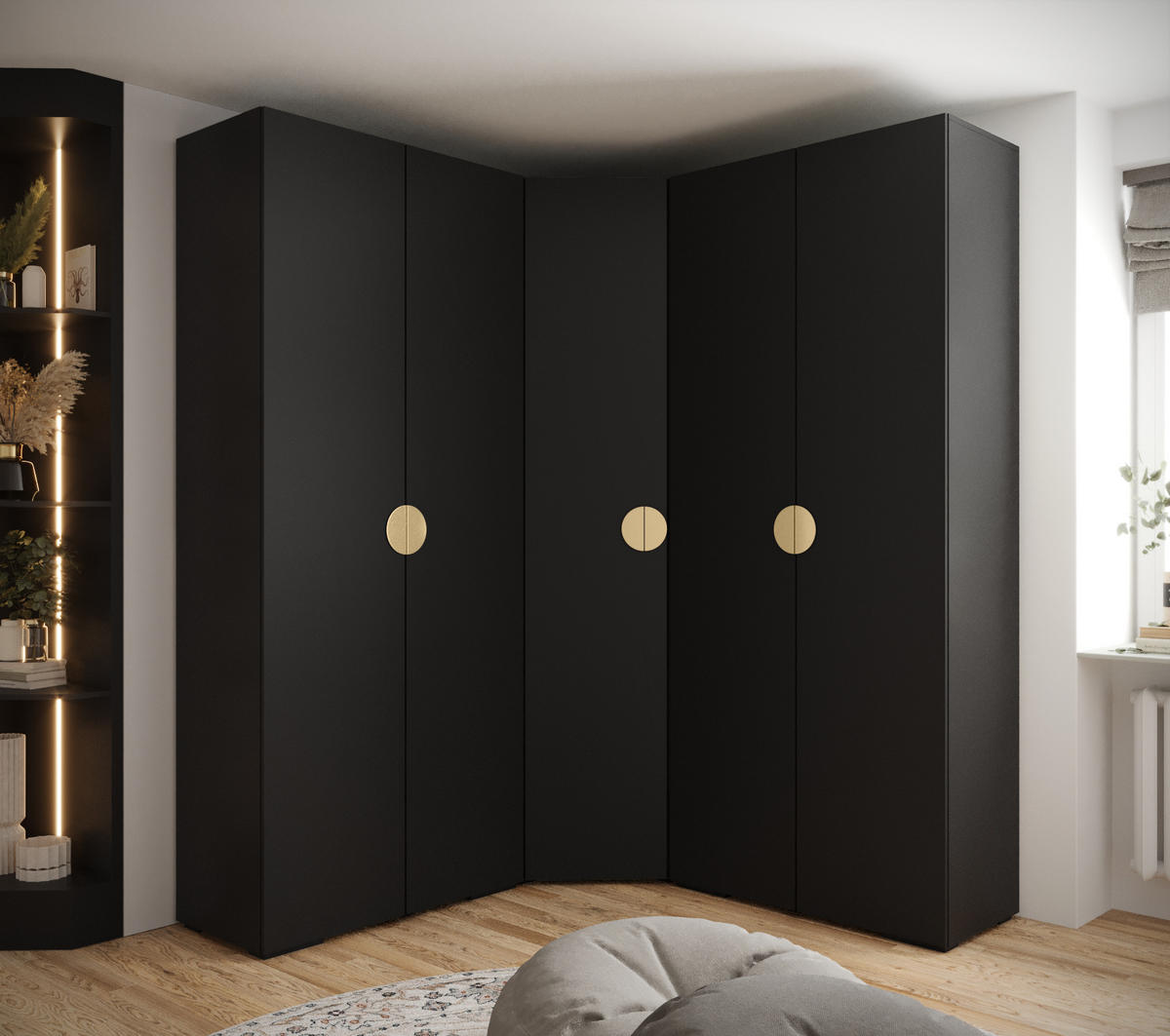 GARDEROBEN-SET 236,7/181,7/47 - Goldfarben/Schwarz, Holz/Kunststoff (181.7/236.7/47cm) - Abiks Möbel