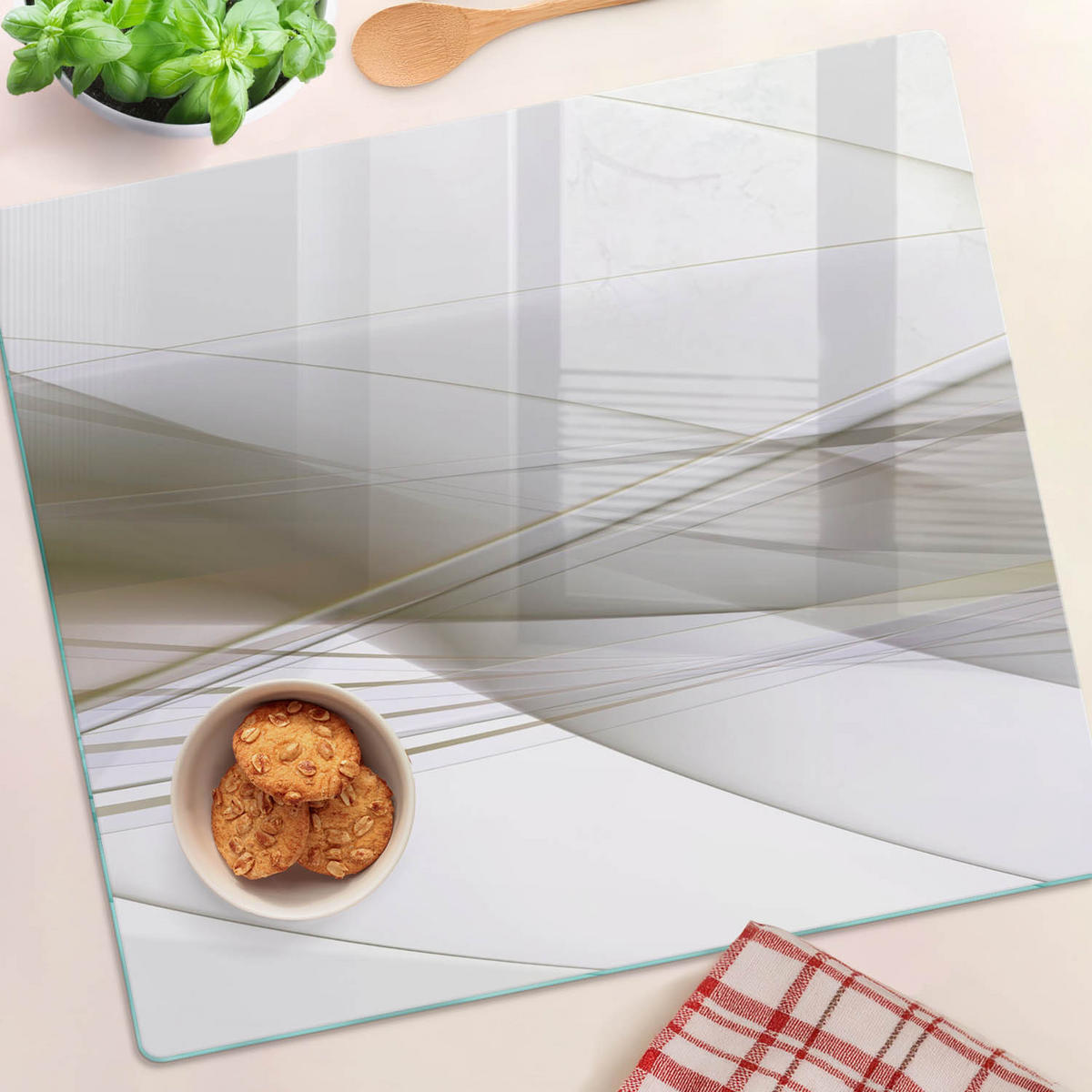 GLASPLATTE 60x52 cm Abstraktion - Blau/Beige, Glas (60/0.4/52cm) - TULUP