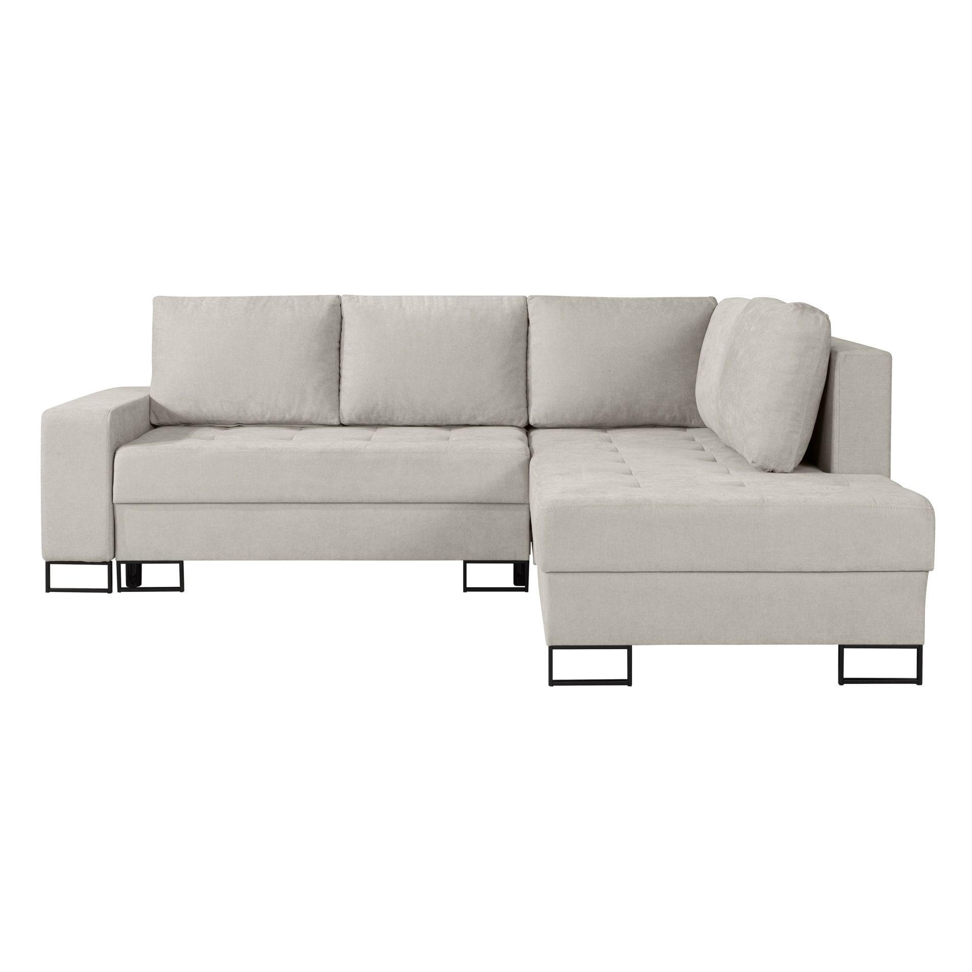 ECKSOFA Larelle Hellbeige Chenille 245 cm - Ecru/Schwarz, Textil/Metall (200/245cm) - Selsey