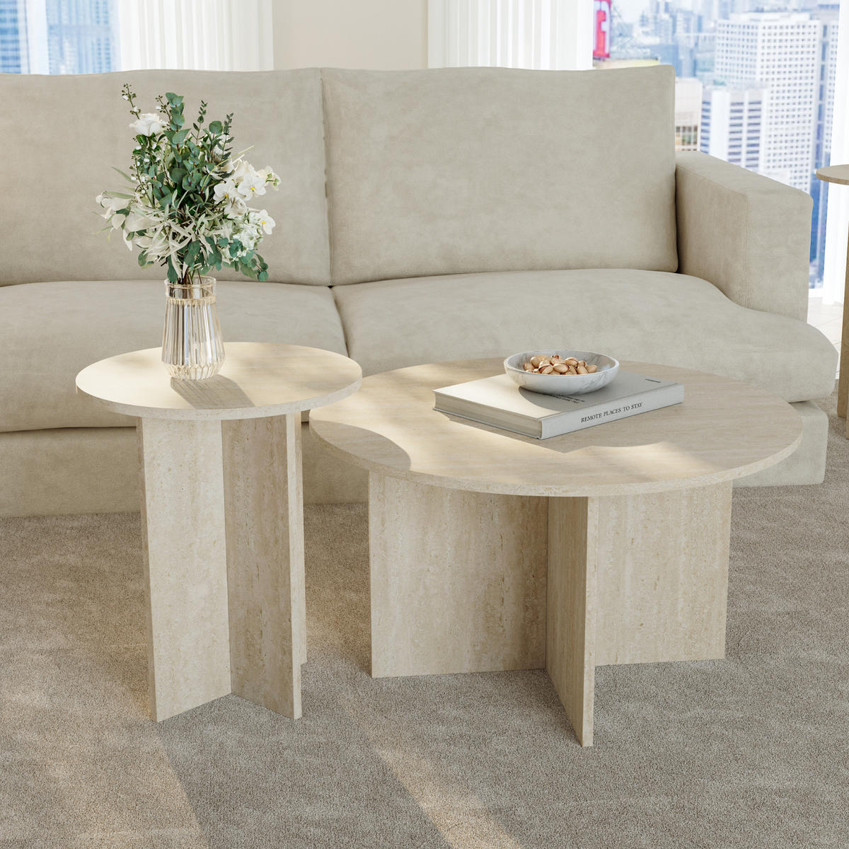 BEISTELLTISCH-SET 2 TLG. Verummetka - Beige, Holzwerkstoff (40/40/49cm) - [en.casa]