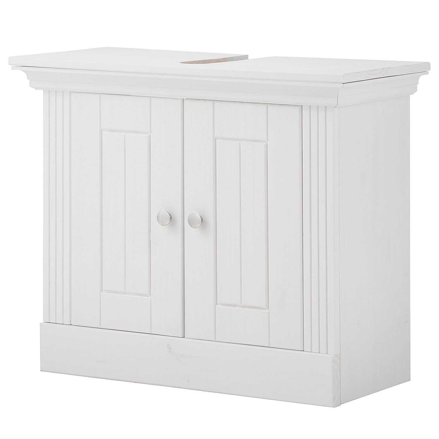 MASSIVER WASCHBECKENUNTERSCHRANK - Kiefer massiv - Silberfarben/Kieferfarben, Holz/Metall (73/61/33cm) - home24