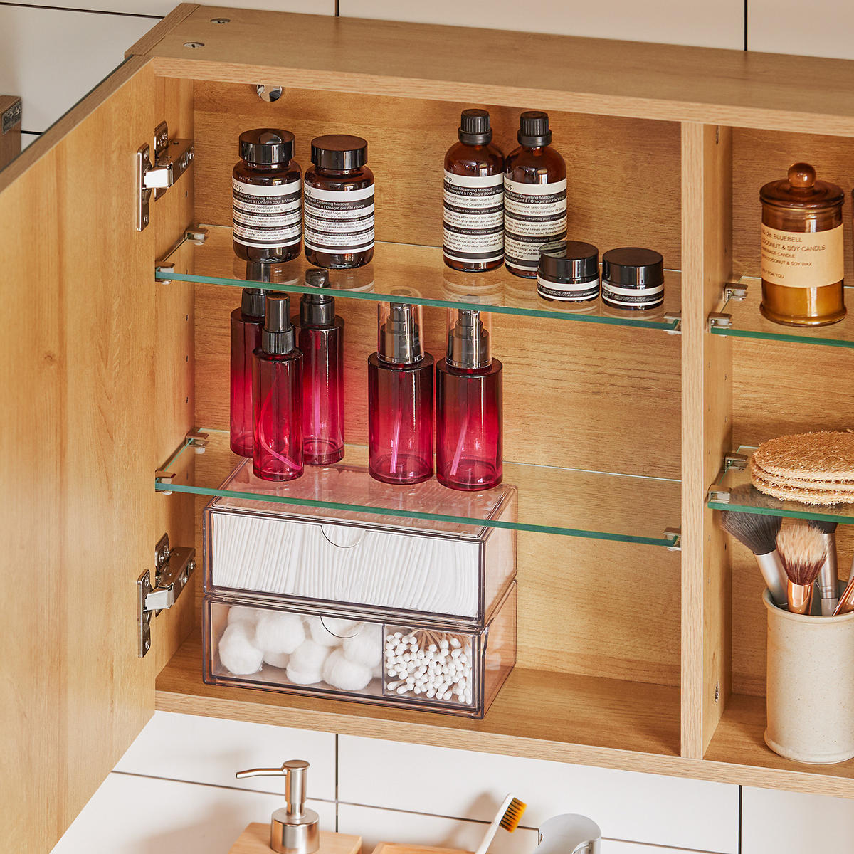 SPIEGELSCHRANK Natur - Braun, Glas/Holzwerkstoff (60/50/15cm) - SoBuy
