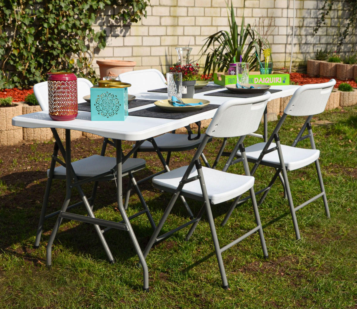 GARTEN-SITZGRUPPE für 4 Personen, 120/70cm, Weiß - Weiß, Kunststoff - Amanka