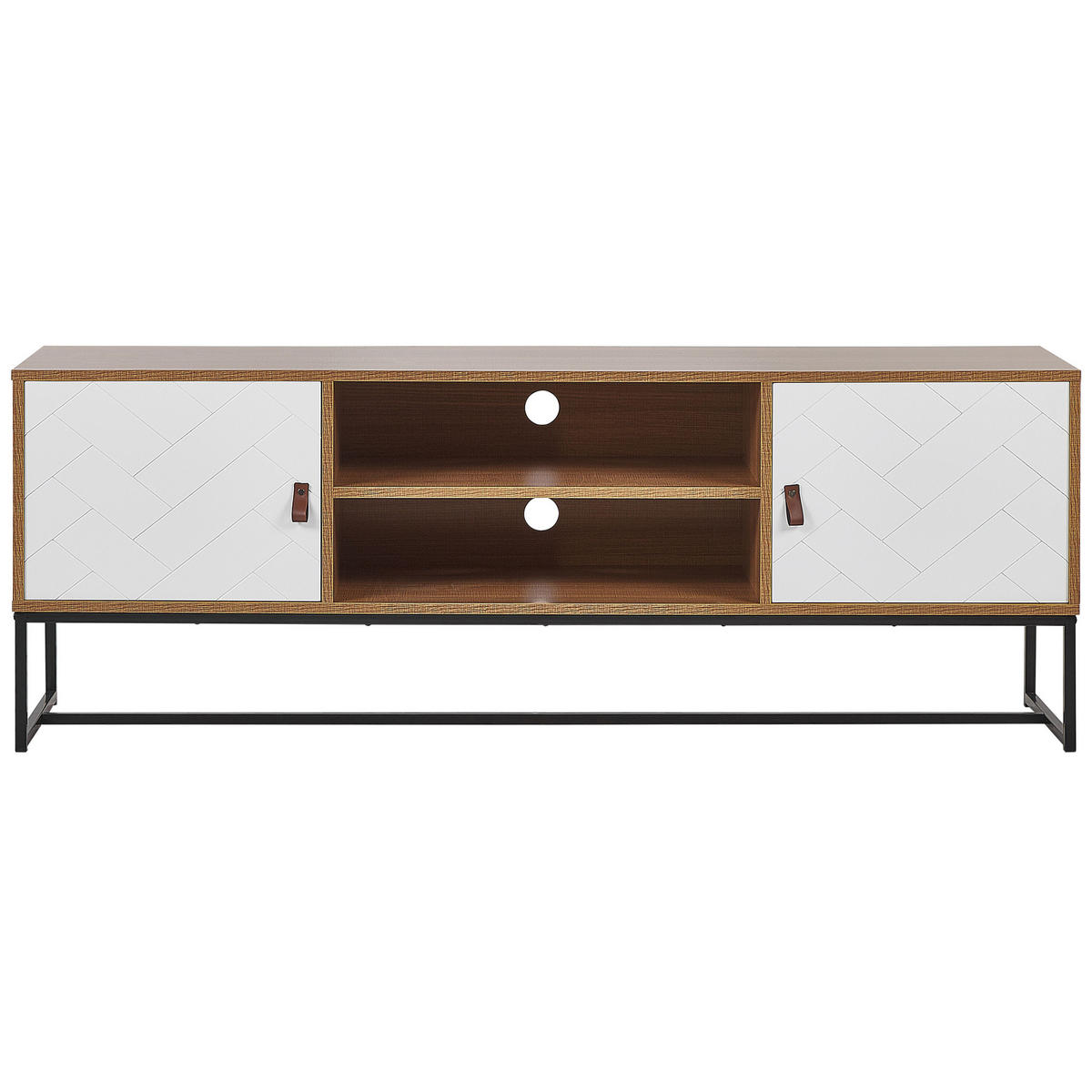 TV-BÄNK ljust trä/vit/svart Nueva - Vit/Ljusbrun, Träbaserade material (150/55/40cm) - Beliani