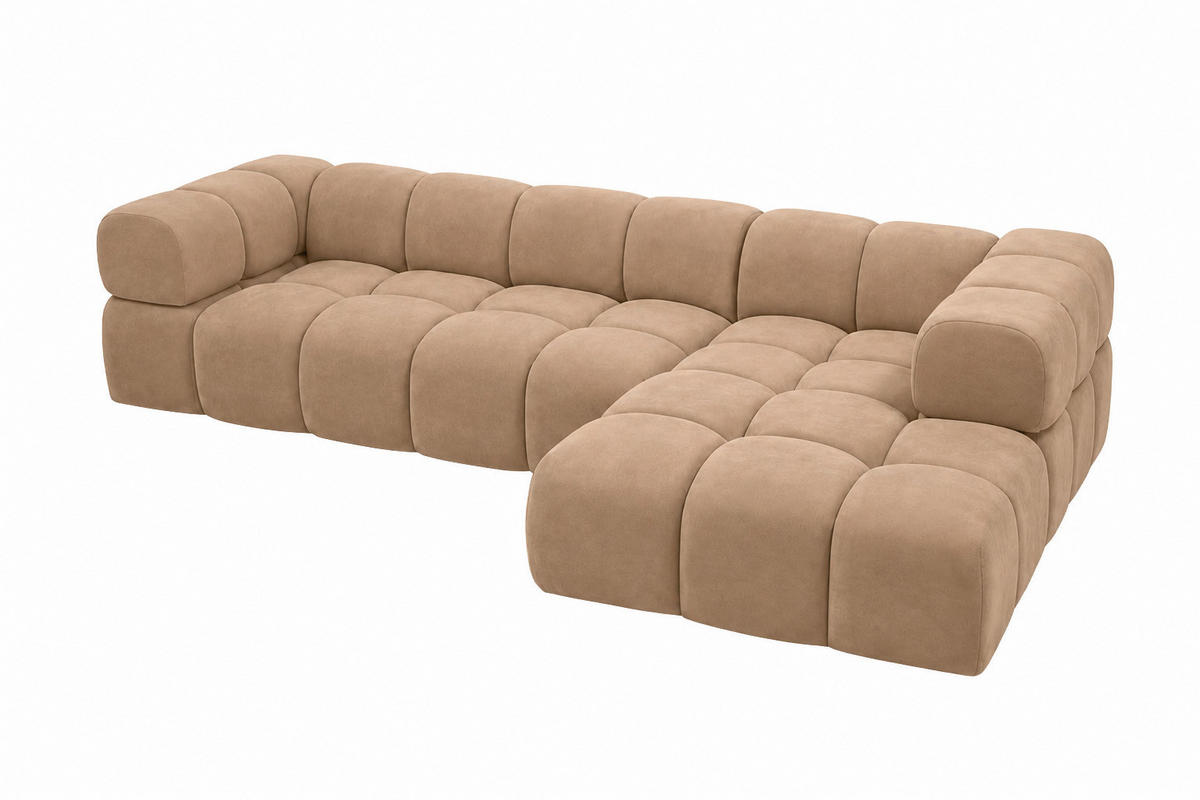ROHOVÁ SEDAČKA ve tvaru L, velurová tkanina Bluvel, Latte, Pravá strana, Averro XL - kapučínová, dřevo (320/150cm) - Kaiser Möbel