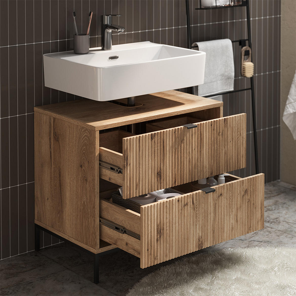 BADMÖBEL-SET Eliza Viking Oak 2 Teile - Eichefarben, Holzwerkstoff (70/63/45.1cm) - Vicco