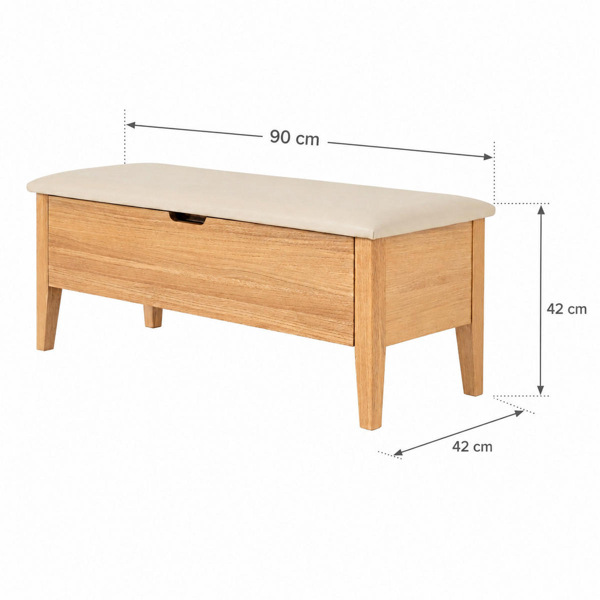 SITZBANK Oslo 90 cm, Eiche Natur, Leder Beige - Beige, Holz (90/42/42cm) - WOODEK