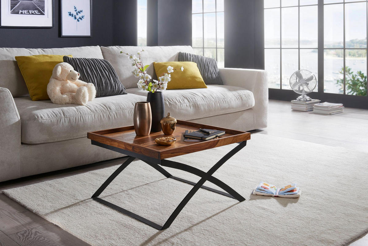 COUCHTISCH Quadratisch, Sheesham Holz und Eisen, Industrial-Stil, Maße 63x39x63 cm - Schwarz/Braun, Holz/Metall (63/63/39cm) - KADIMA DESIGN