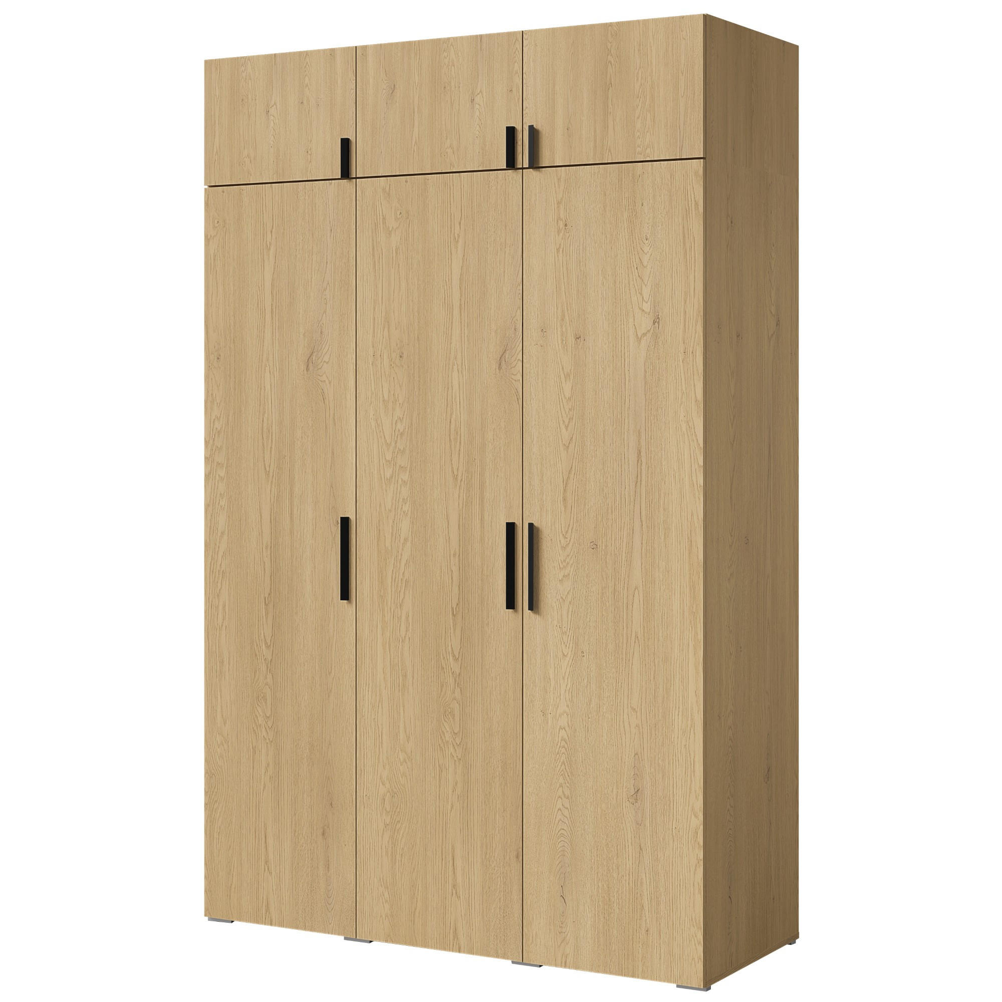 DREHTÜRENSCHRANK mit Aufsatz Napoli 3D 150 Eiche Cremona (schwarzer oder goldener Griff) - Eichefarben/Silberfarben, Holzwerkstoff/Kunststoff (150/35/60cm) - mzm24