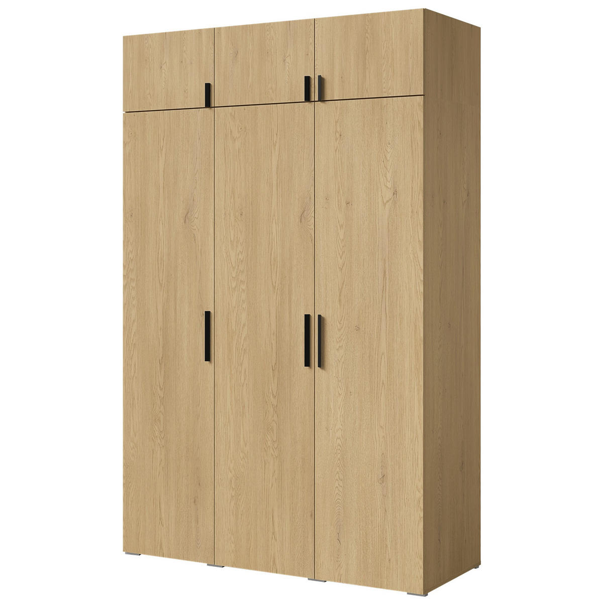 DREHTÜRENSCHRANK mit Aufsatz Napoli 3D 150 Eiche Cremona (schwarzer oder goldener Griff) - Eichefarben/Silberfarben, Holzwerkstoff/Kunststoff (150/35/60cm) - mzm24