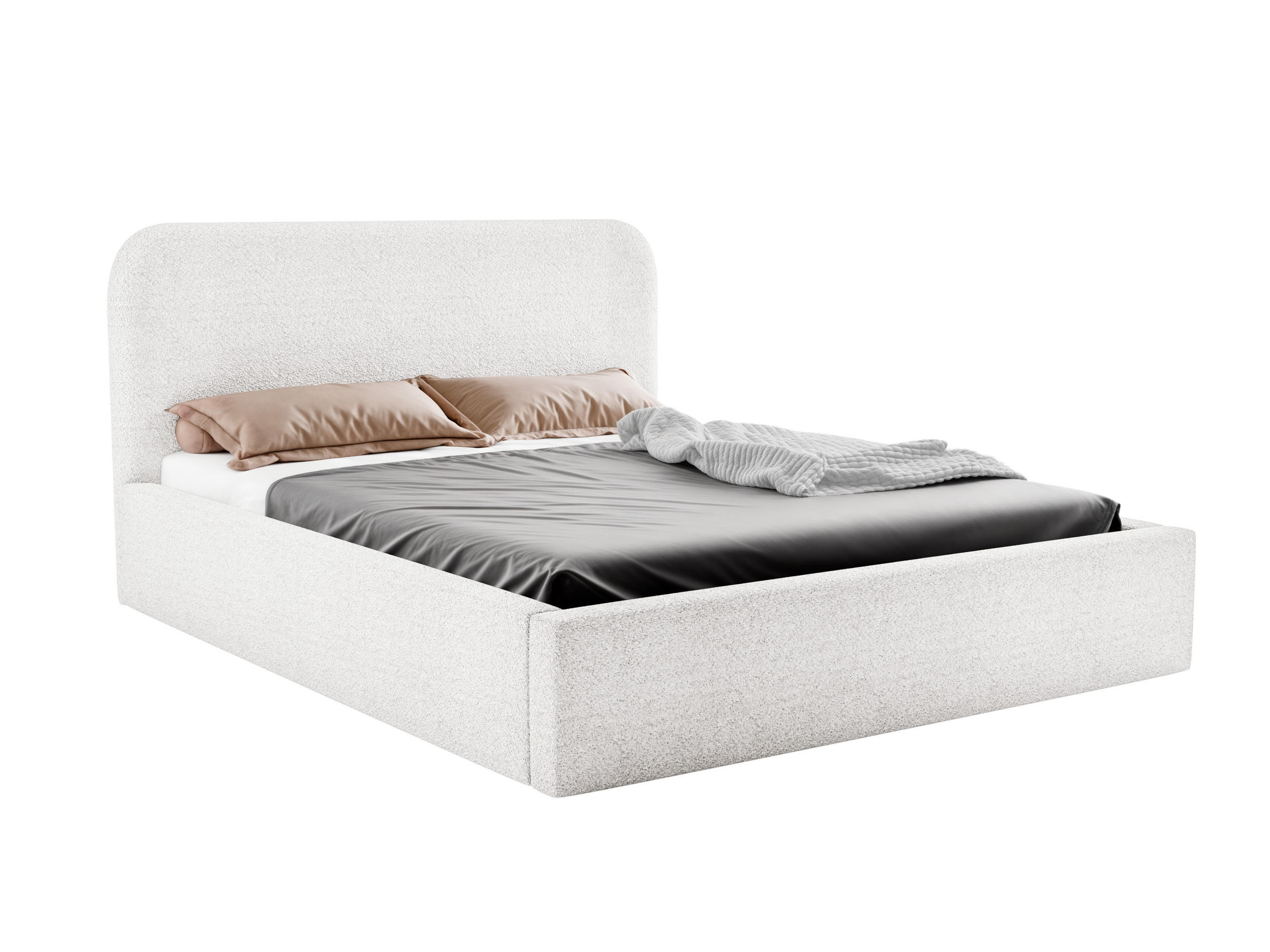POLSTERBETT LAVINO 180x200 mit Bettkasten & Metallgestell – Bouclé Stoff MONTE Weiß - Weiß, Textil (180/200cm) - Luxkor24