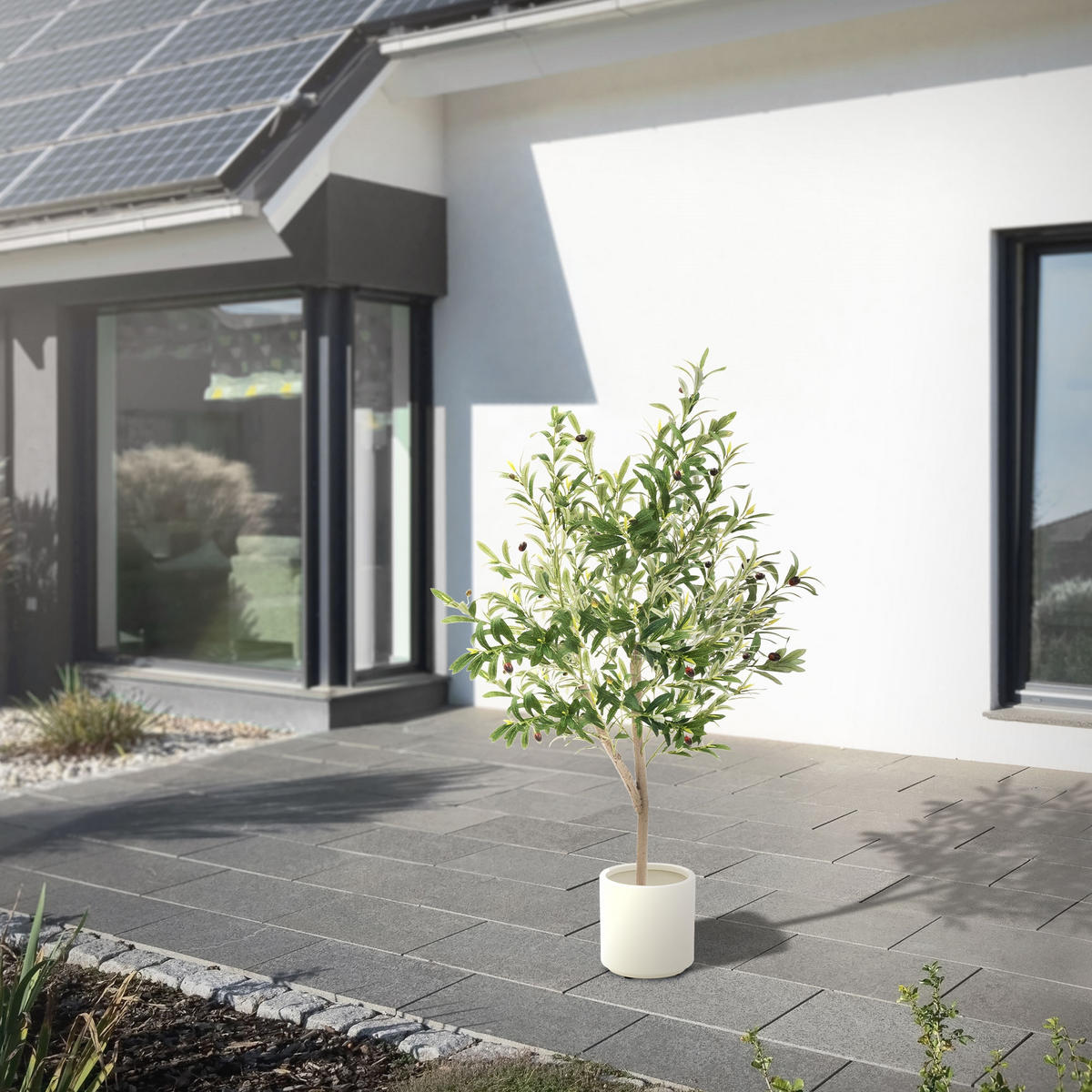 KUNSTPFLANZE Olive - Anthrazit/Grün, Holz/Kunststoff (150cm) - ML-DESIGN