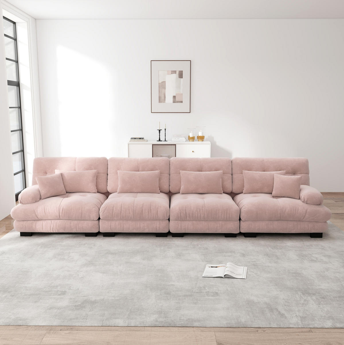 SOFA modulares Design Tiefensitz Chenille Pink - Pink, Kunststoff (77/81/406cm) - Meubliv