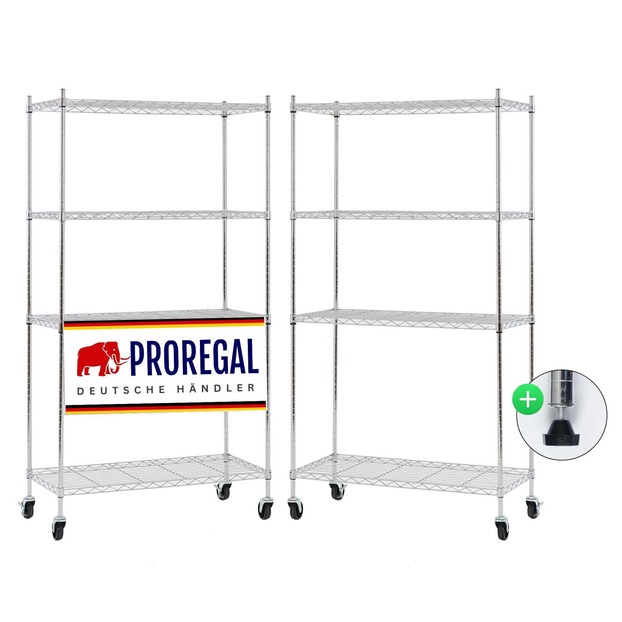 GITTERREGAL 2er - Set HADES mit Rollen & 4 Gitterböden Metall 160x90x40cm Silber - Silberfarben, Metall (90/160/40cm) - PROREGAL