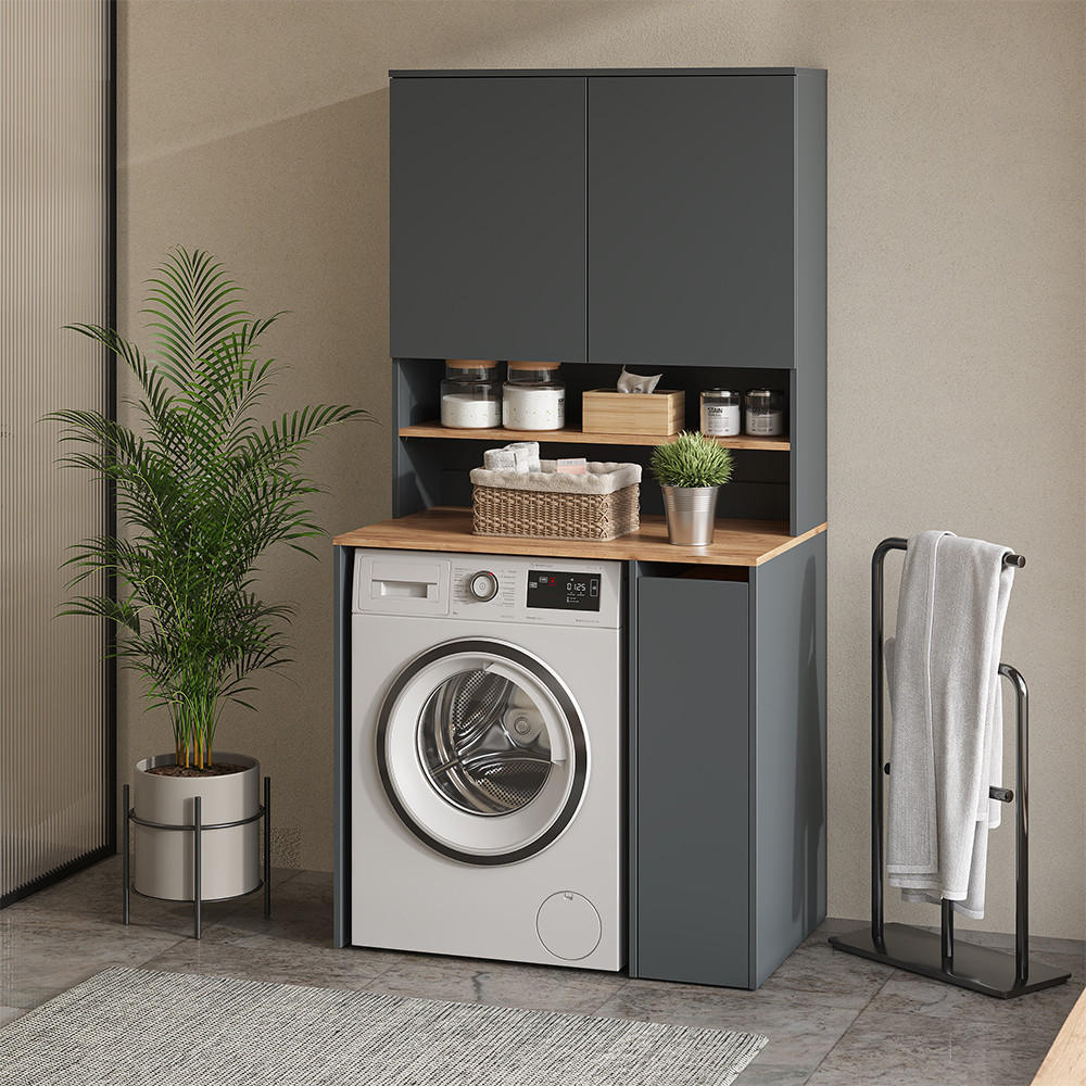 WASCHMASCHINENSCHRANK Viktor Anthrazit/Goldkraft Eiche 93.6 x 88.2 cm 2 Teile mit Regal - Honigeiche/Anthrazit, Holzwerkstoff (93.6/88.2/60.3cm) - Vicco