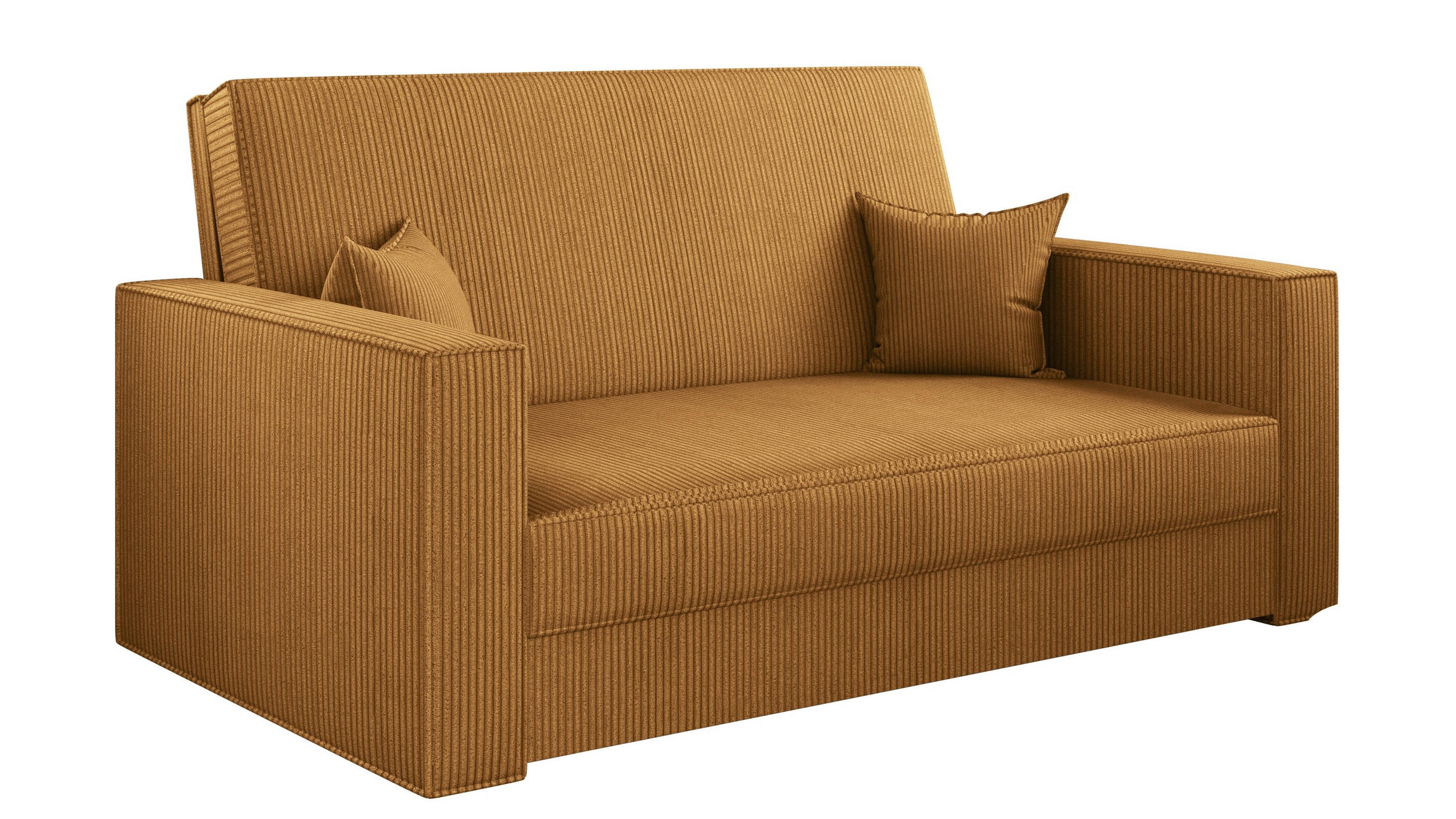 SOFA, Schlaffunktion - America Stoff Poso Senffarbe - Currygelb, Holz (137/77/112cm) - Kaiser Möbel