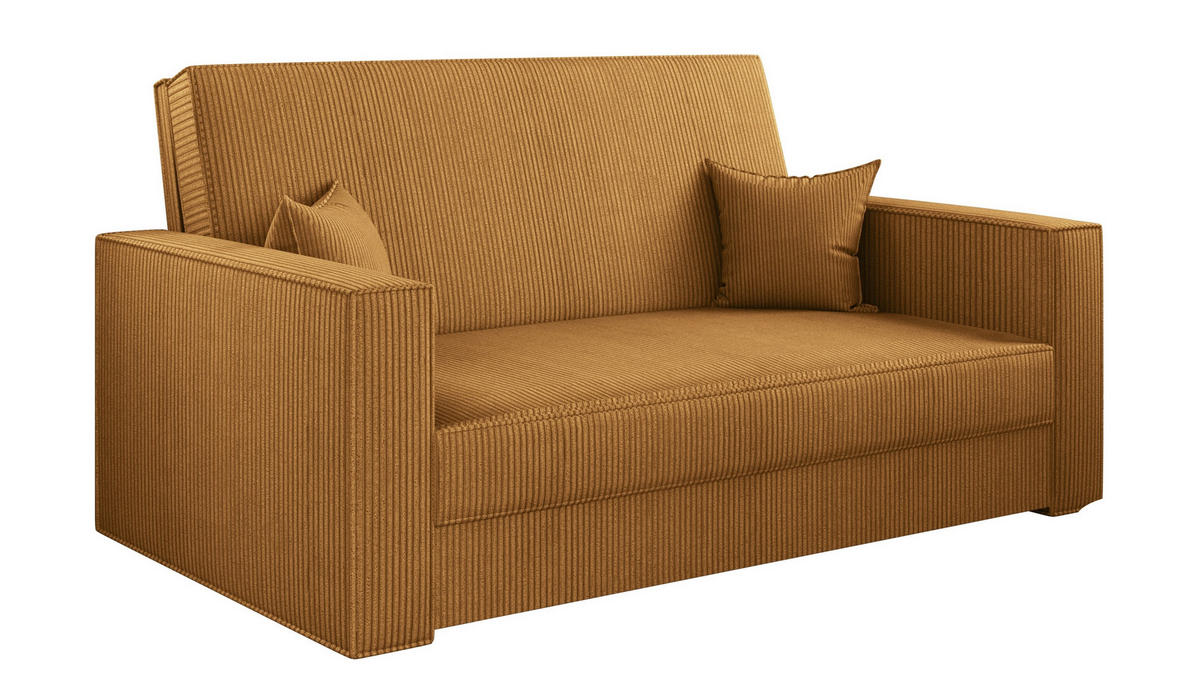 SOFA, Schlaffunktion - America Stoff Poso Senffarbe - Currygelb, Holz (137/77/112cm) - Kaiser Möbel