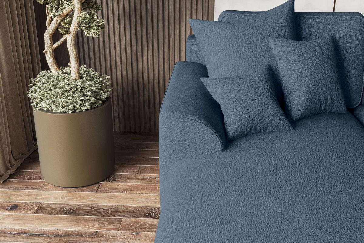 ECKSOFA GUSTO Strukturstoff Dunkelblau Links inkl. Schlaffunktion - Chromfarben/Dunkelblau, Kunststoff/Textil (194/295cm) - 99rooms