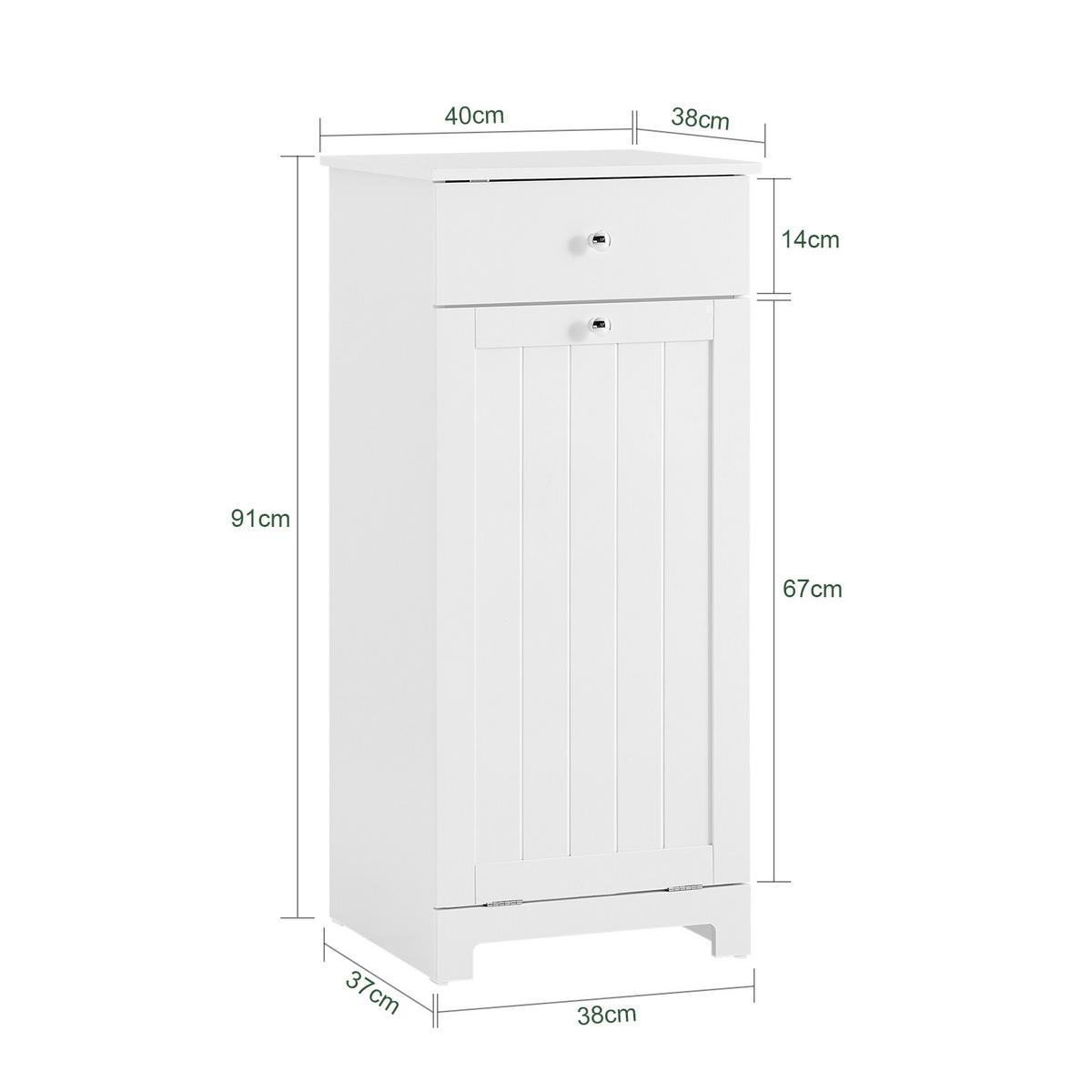 COMODĂ pentru rufe murdare cu sertar și ușă - alb, compozit lemnos (38/90/40cm) - SoBuy
