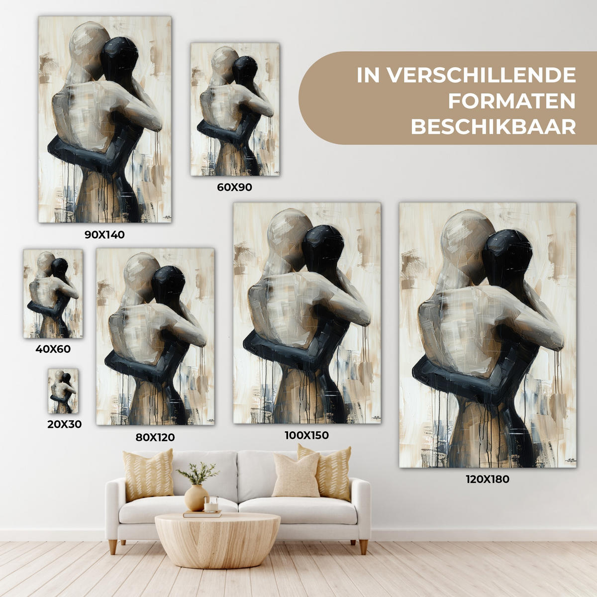 LEINWANDBILD Abstrakt - Liebe - Schwarz und weiß - Modern Wanddeko 40x60 cm - Schwarz, Textil (40/60cm) - MuchoWow