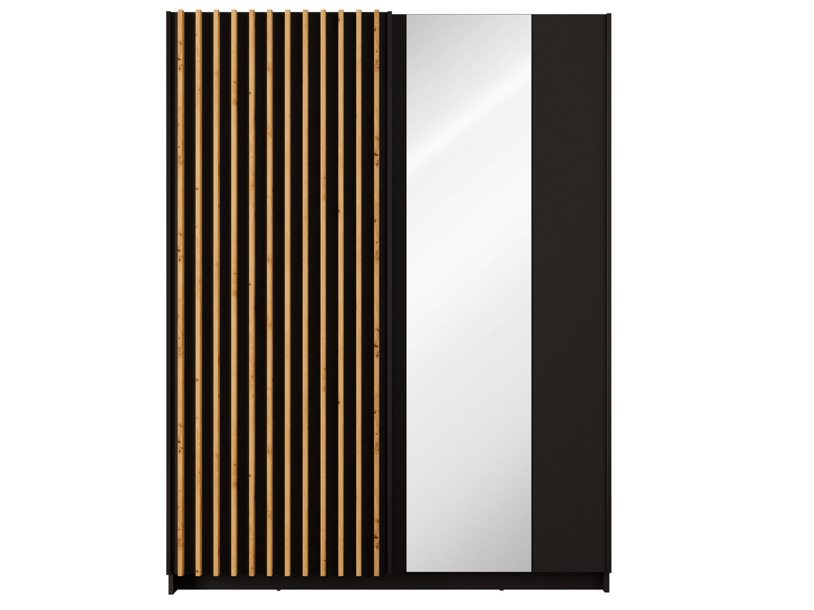 SCHWEBETÜRENSCHRANK MAREN 150,6/198,5/55cm 2-türig mit Spiegel Schwarz - Schwarz/Eiche Artisan, Holzwerkstoff (150.6/198.5/55cm) - MASSENO
