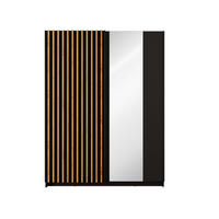 SCHWEBETÜRENSCHRANK MAREN 150,6/198,5/55cm 2-türig mit Spiegel Schwarz - Schwarz/Eiche Artisan, Holzwerkstoff (150.6/198.5/55cm) - MASSENO