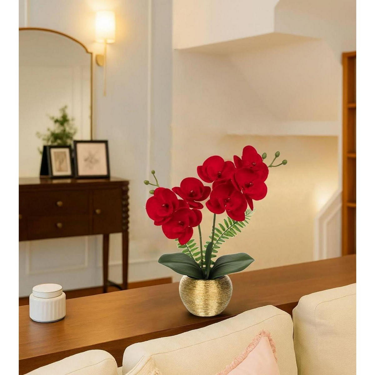 KUNSTBLUME Orchidee Phalaenopsis Rot im Keramiktopf 33 cm - Rot, Keramik (33cm)