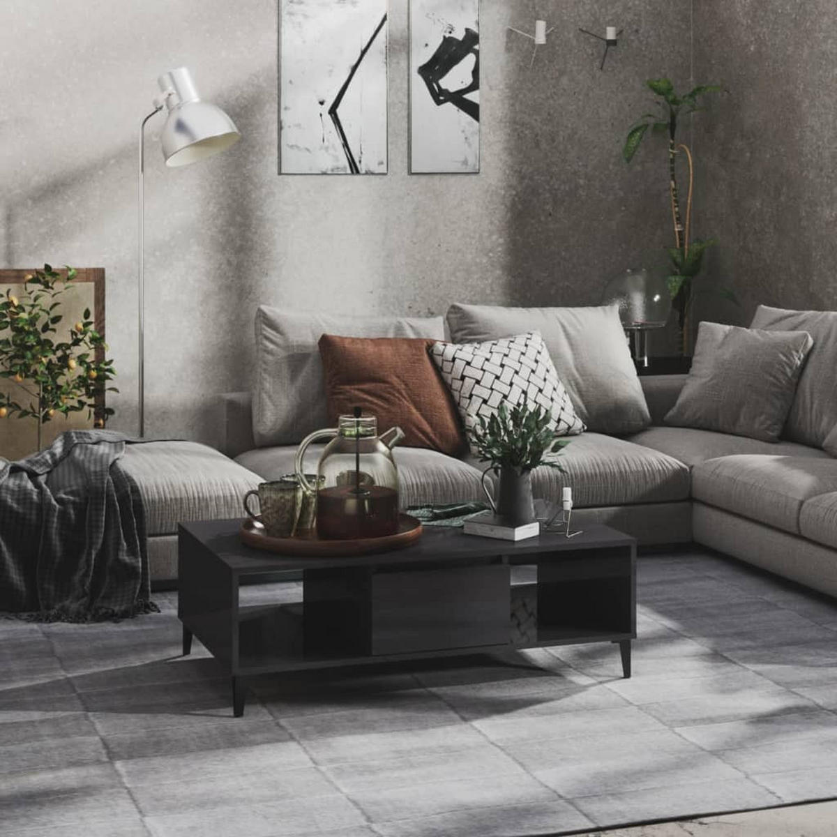 COUCHTISCH Hochglanz-Grau 103,5x60x35 cm Holzwerkstoff - Grau, Holzwerkstoff (103.5/60/35cm) - furnicato