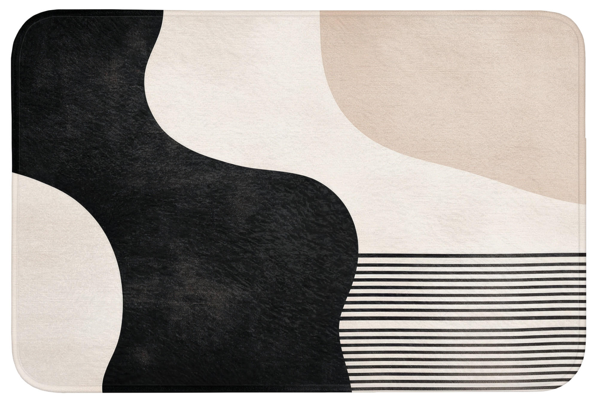 BADEMATTE Abstrakt - Japandi - Beige - Modern Badvorleger 90x60 cm - Beige/Schwarz, Kunststoff/Textil (90/60cm) - OnlyWow