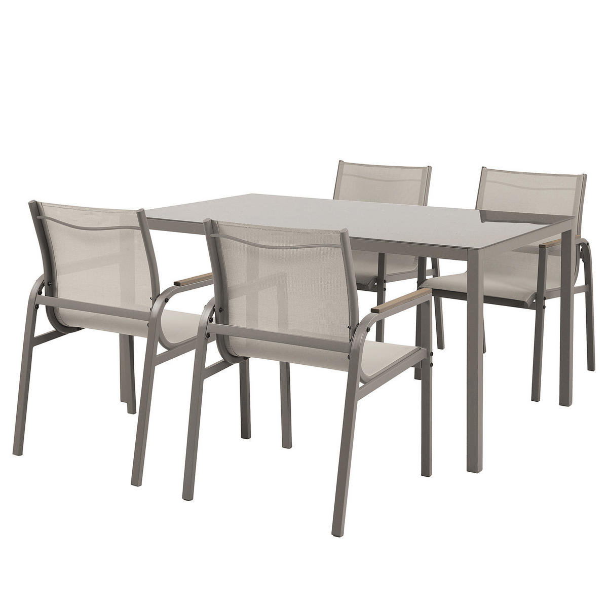 GARTENESSGRUPPE - 5-teilig - Stahl / Glas / Olefin - Taupe, Glas/Textil - home24