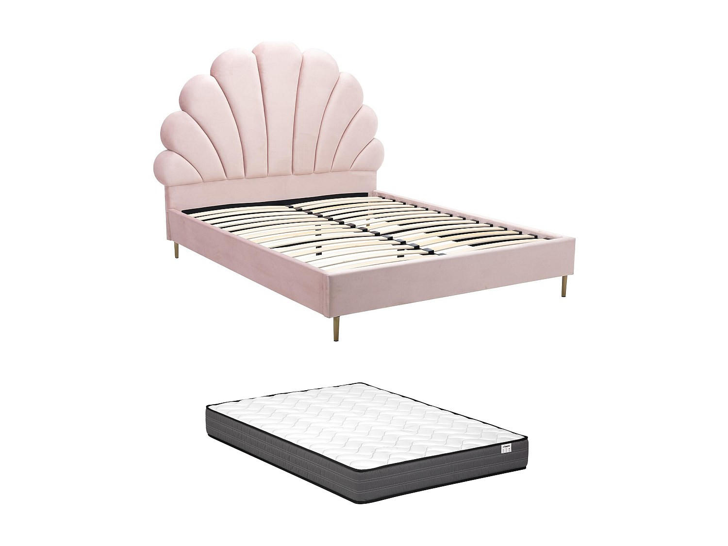 BETTRAHMEN - 2 Personen - Samt, Stoff - Rosa - Pink, Textil (160/200cm) - Vente-Unique