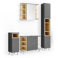 BADMÖBEL-SET Aquis Anthrazit 4 Teile - Eichefarben/Anthrazit, Holzwerkstoff (79.6/64/32cm) - Vicco