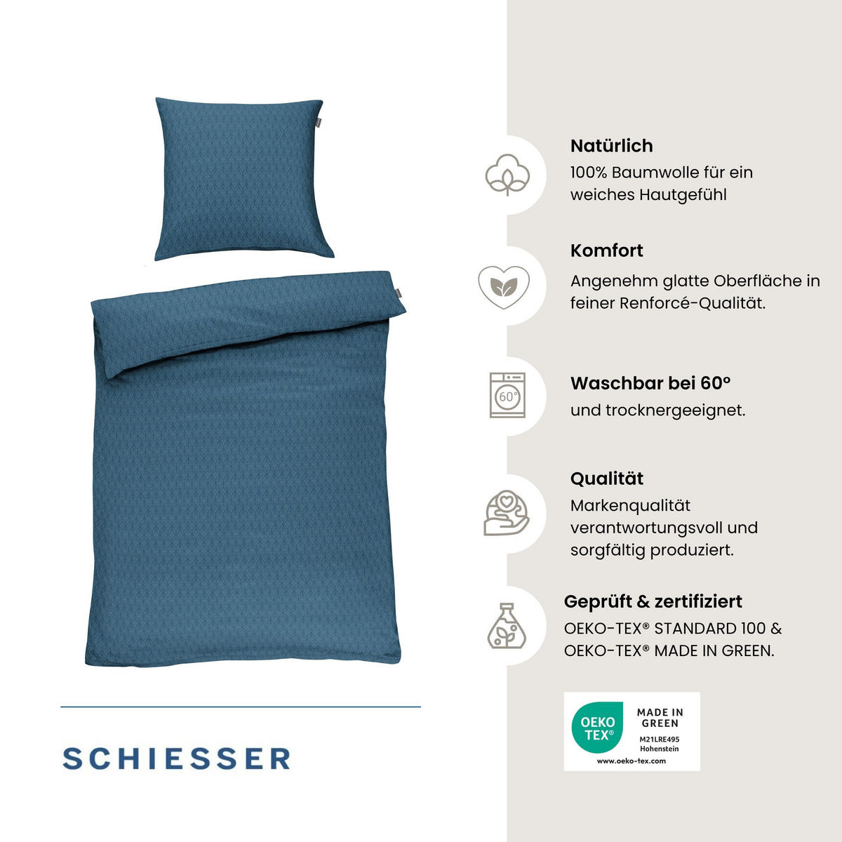 BETTWÄSCHESET Dotted Diamond - Renforcé - 2-teilig - 135x200 cm - Petrol - Petrol, Textil (135/200cm) - SCHIESSER