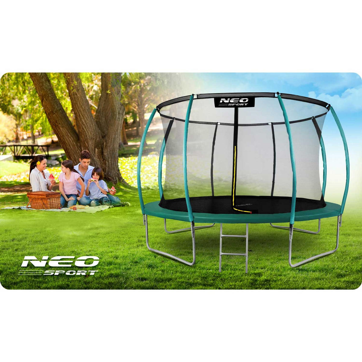 PROFILIERTES Gartentrampolin 12 ft/374 cm mit Innennetz - Grün, Metall (374/374cm)