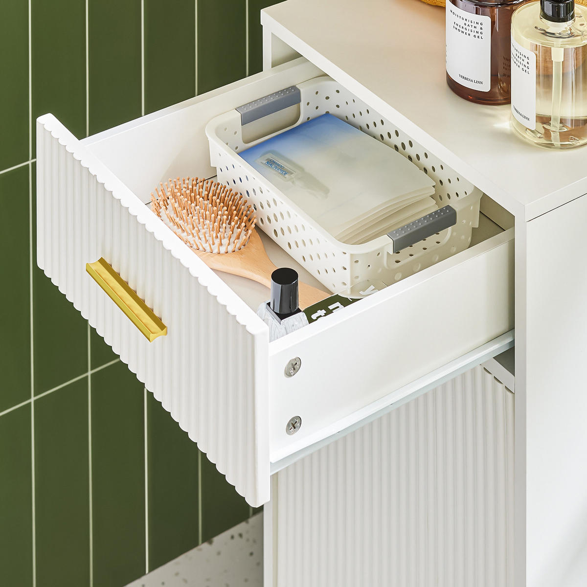 WÄSCHESCHRANK Weiß - Weiß, Holzwerkstoff/Metall (40/95/40cm) - SoBuy