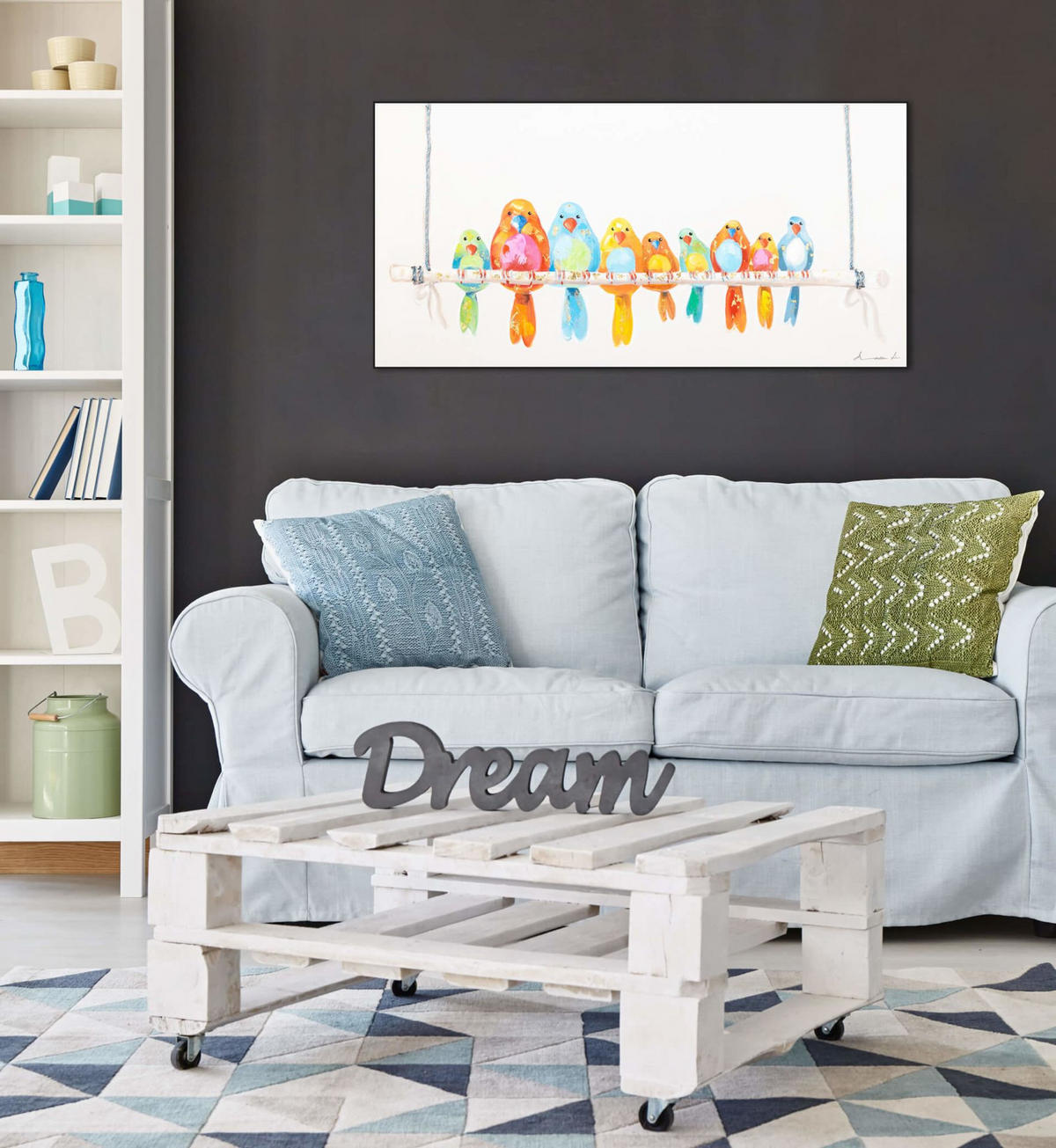 RUČNE MAĽOVANÝ AKRYLOVÝ OBRAZ 120/60 cm, viacfarebný, abstraktný geometrický motív - viacfarebná, drevo/textil (120/60cm) - KUNSTLOFT