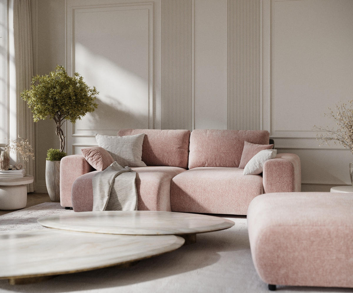 ECKSOFA Zanzibar Grau Samtstoff - Schwarz/Rosa, Holz/Holzwerkstoff (237/144cm) - Maison de Reve