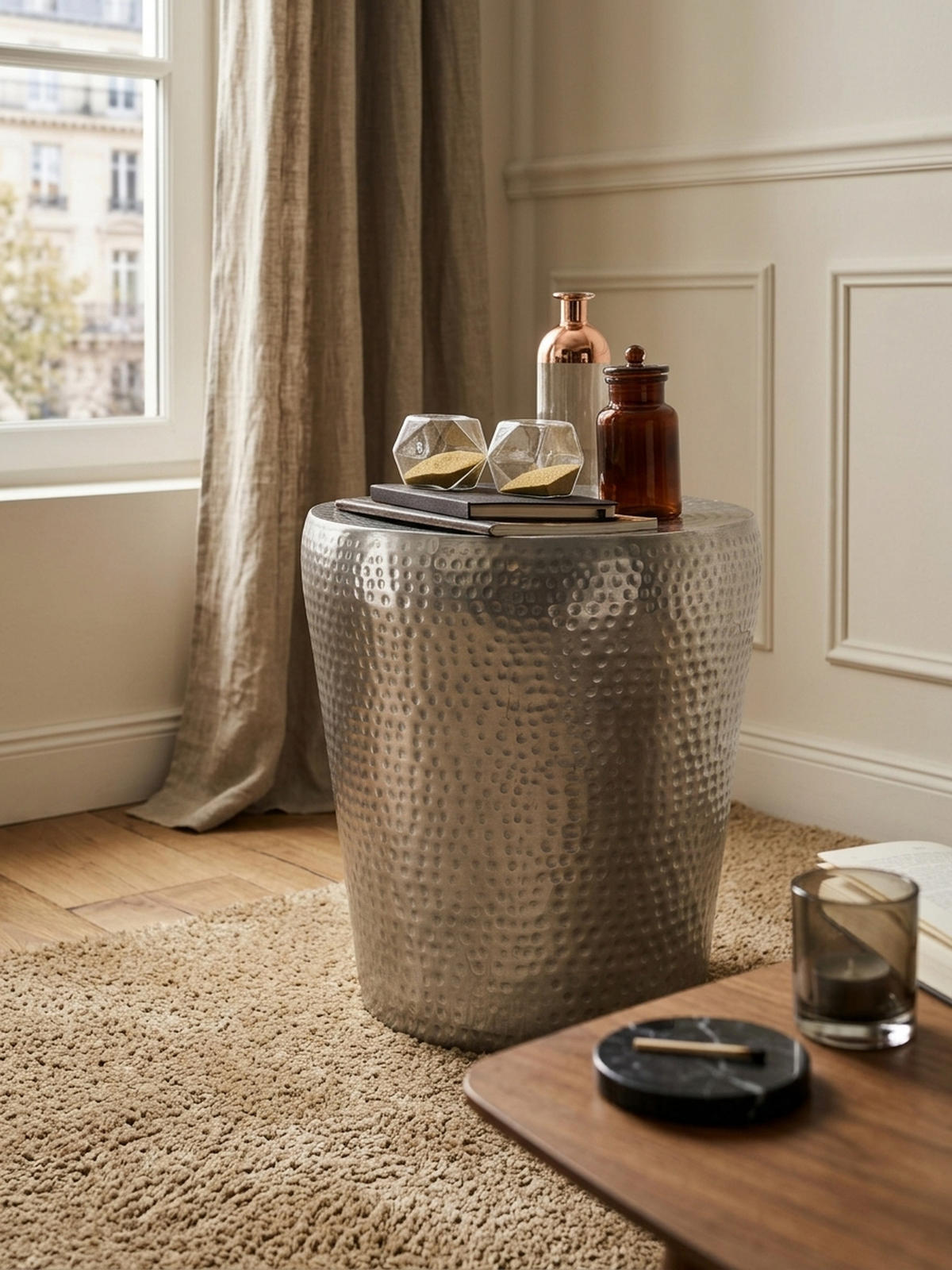 BEISTELLTISCH – Rund Silber Aluminium Hammerschlag 42 cm orientalisch - Silberfarben, Metall (41/41/41cm) - KADIMA DESIGN