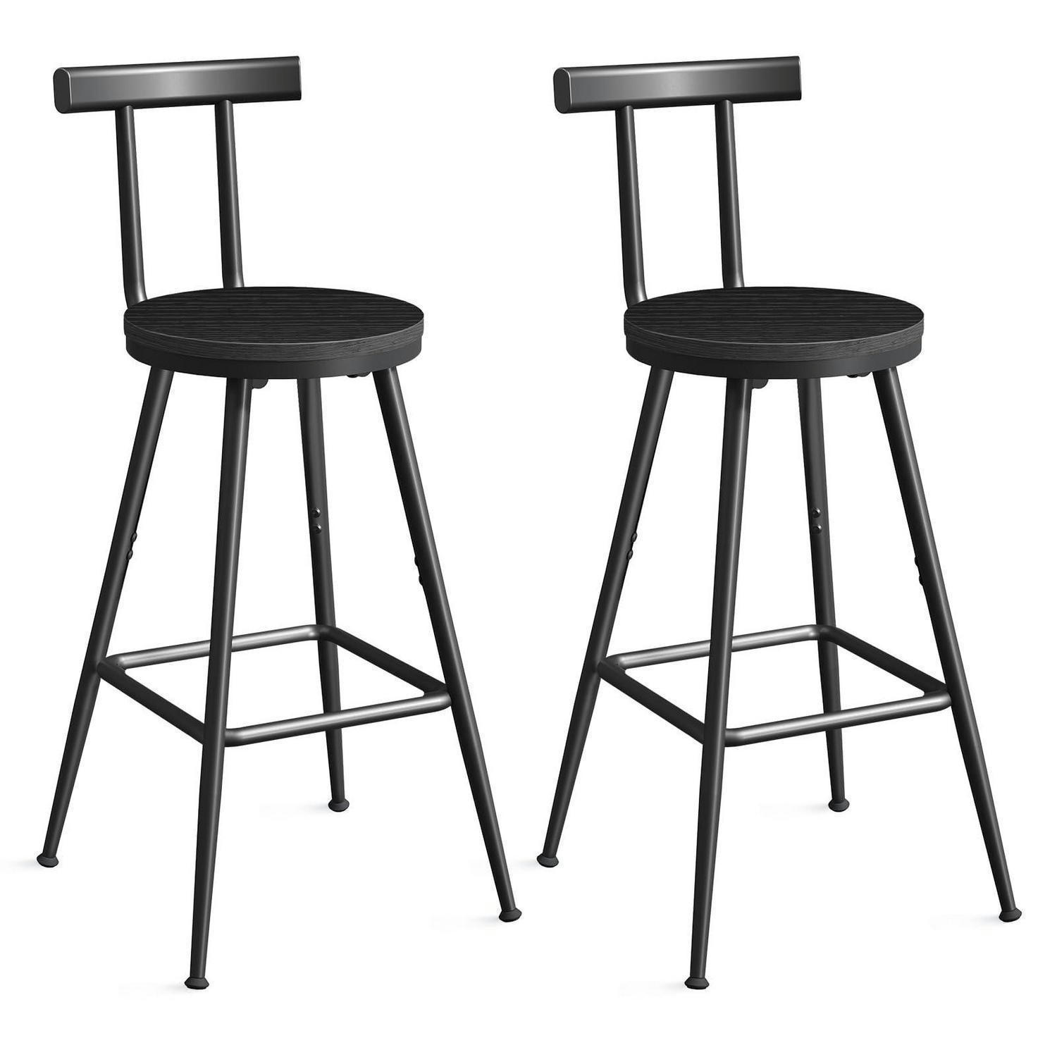 BARHOCKER 2er Set mit Rückenlehne Schwarz - Schwarz, Metall (32/96/32cm)