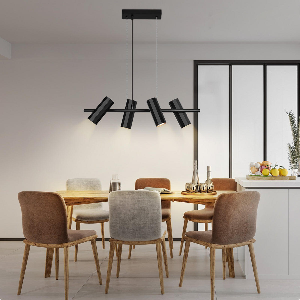 HÄNGELEUCHTE Stärke 4-flammig 66/6/170 cm - Schwarz, Metall (66/6/170cm) - Nettlife