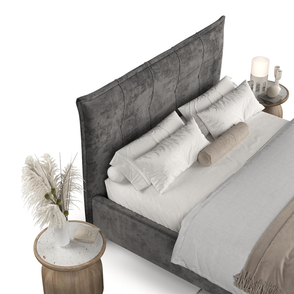 POLSTERBETT Plaza 120/200 cm Anthrazit im Lotta Stoff - Anthrazit/Naturfarben, Holz/Holzwerkstoff (120/200cm) - AltaBeds