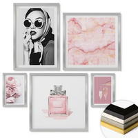 WANDBILDER 5er Set - 50x50 cm & 20x30 cm & 40x60 cm Silberner Rahmen - Stilvolle pinkfarbene Accessoires - Silberfarben, Kunststoff (40/60cm) - ArtPrintCave