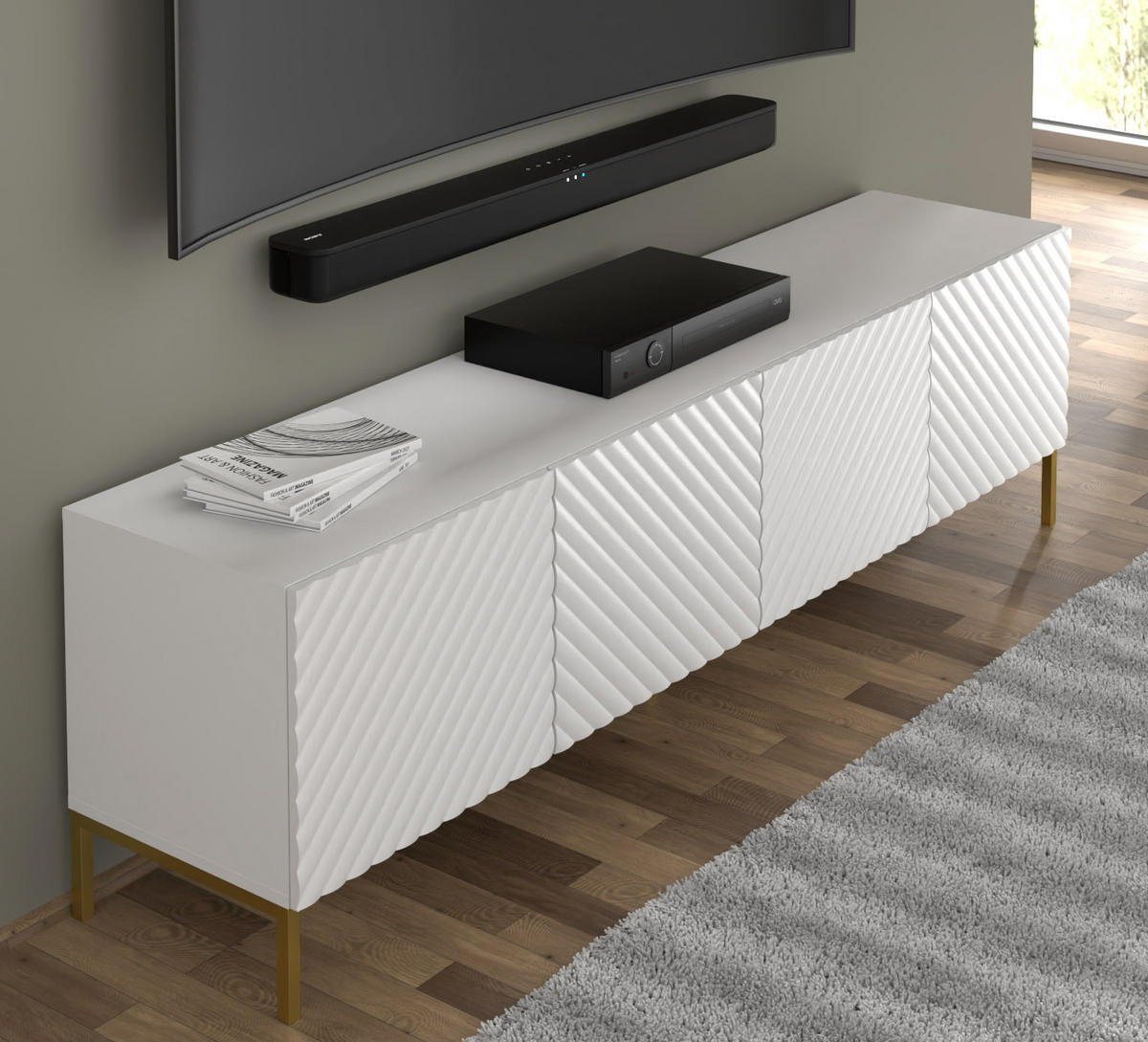 TV LOWBOARD Weiß, Gold 200/56/42 - Weiß, Holzwerkstoff (200/56/42cm) - RAUMHIRSCH FURNITURE